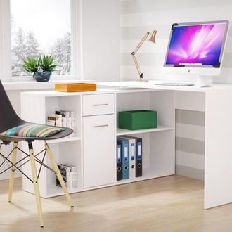 Dmora Escritorio Linare, Modular, Esquinero, Un Caj&oacute;n, 122x120x75h Cm Blanco