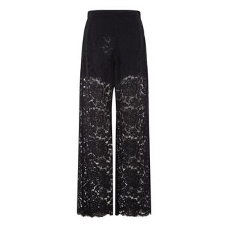 Dolce & Gabbana Wide Trousers, female, Black, Size: S Black Lace Stretch Wide Leg Trousers