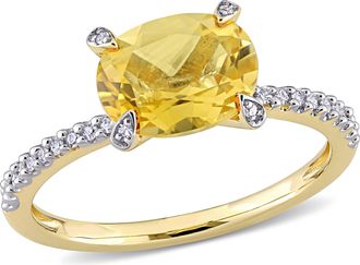 Mimi & Max 1 5/8 CT TGW Oval-Cut Citrine and 1/10 CT TW Diamond Ring in 10k Yellow Gold