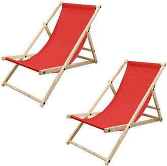 ECD Germany Ecd Germany - Set di 2 Sedie Sdraio Pieghevoli in Legno di Pino e Tessuto Oxford fino a 120 kg Rosso Lettino Prendisole Spiaggia Balcone Giardino