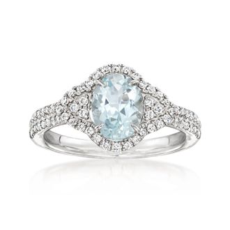 Ross-Simons Aquamarine and. Diamond Ring in 14kt White Gold