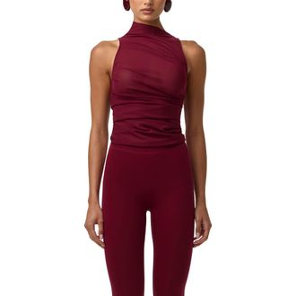 Naked Wardrobe Funnel Neck Semisheer Mesh Bodysuit in Sangria at Nordstrom, Size X-Small