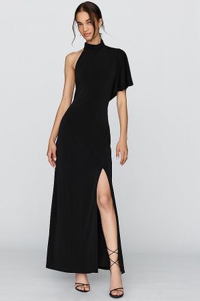 BHLDN Mock-Neck Asymmetrical Maxi Dress