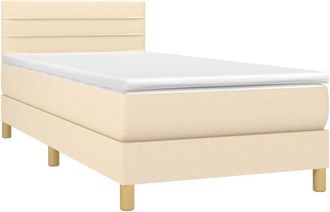 vidaXL Cama Box Spring Con Colch&oacute;n Y Led Tela Crema 90x190 Cm Vidaxl