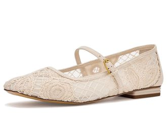 Franco Sarto L-Tinsley7 Mary Jane Shoes Womens Dress Flat Shoes Vanilla Beige Crocheted Fabric : 6.5 M, Synthetic