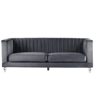 Beliani Sof&aacute; Acolchado Tapizado En Terciopelo 3 Plazas Gris Oscuro Estilo Glam Arvika