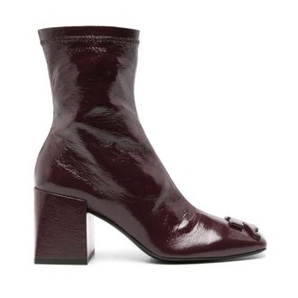 Courr&egrave;ges Heeled Boots, female, Red, Size: 7 US Bordeaux Wrinkled Effect Boots