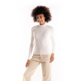 Hinnominate Geribbelde trui met strass - Dames - Coltruien - Beige - M - Truien & Vesten