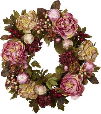 Nearly Natural 24In Peony Hydrangea Wreath