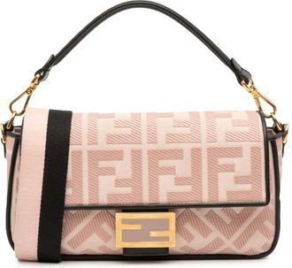 Fendi 2000-2025 Zucca Embroidered Canvas Baguette satchel - women - Calf Leather/Canvas/Leather - One Size - Pink