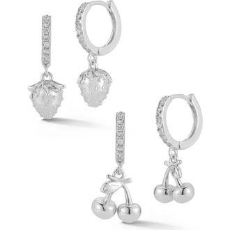 Glaze Jewelry Set of 2 Strawberry & Cherry Drop Huggie Hoop Earrings in Silver at Nordstrom Rack