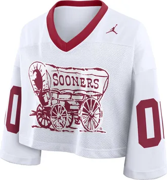 Nike Jordan Womens Oklahoma Logo Jordan Brand Dri-FIT College Cropped Jersey in White | 0JO308DVOKN-2B9