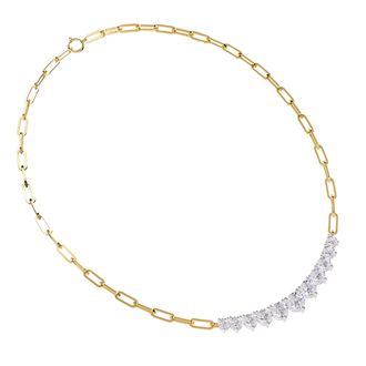 Diamond2Deal 14k Two-tone Gold 5.8 Ct Round Lab Grown Diamond Link Pendant Necklace 18 VVS-VS, E-F