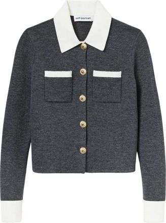 Self Portrait Contrast Collar Cardigan - Dames - Vesten - Grijs - L - Wol - Truien & Vesten