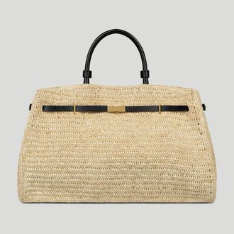 DeMellier The Hudson in Natural Raffia & Black Smooth Leather Tote & Work bag