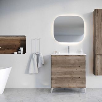 Aurlane Aurlane - Mueble De Ba&ntilde;o 80 Cm 3 Cajones Roble Oscuro - Lavabo De Cer&aacute;mica Blanca