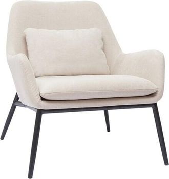Miliboo Sillón moderno de tejido efecto aterciopelado beige y metal negro MAXINE