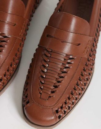 River Island Mocassini color cuoio con dettagli intrecciati-Marrone