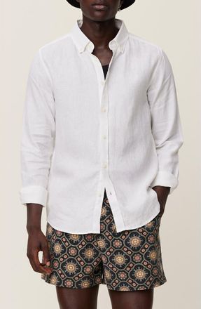 Les Deux Kristian Linen Button-Up Shirt in White/White at Nordstrom Rack, Size Xx-Large