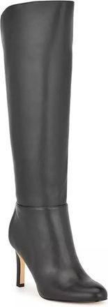 Nine West Sancha Boots Womens Black Leather Almond Toe Knee-High LION366