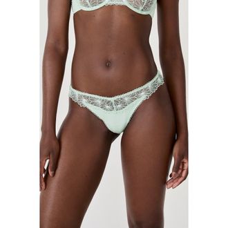 Etam Daisy Embroidered Tanga Thong in Celadon at Nordstrom Rack, Size Large