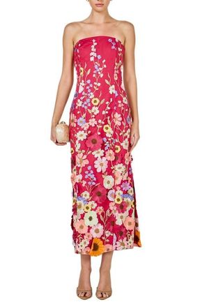 endless rose Floral Embroidered Strapless Maxi Dress in Mulberry at Nordstrom, Size X-Small