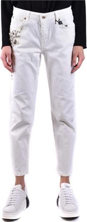 Twinset Jeans met strassteentjes - Dames - Cropped Jeans - Wit - W25 - Katoen - Jeans