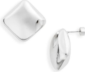 Nordstrom Puffed Square Button Stud Earrings in Silver at Nordstrom