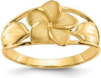 Diamond2Deal 14k Yellow Gold Satin & Diamond-Cut Plumeria Ring