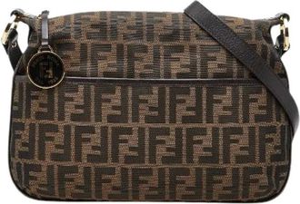 Fendi Pre-owned Cross Body Bags, female, Brown, Size: ONE SIZE Pre-owned Zucca Canvas Leather Shoulder Bag