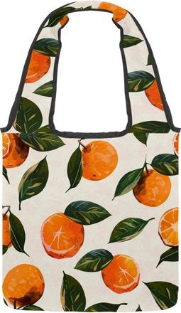 Generic Art Hand-painted Orange Reversible Canvas Shoulder Tote - Double-Sided Print, 12oz Cotton, 27cm Drop, Fold-Flat Bag for Travel, Shopping, Street Outin