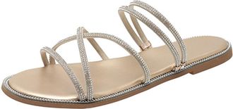 Generic Glitter Flat Sandals For Women Women Rhinestone Sandals Sparkling Strappy Shoes Open Toe Slingback Slippers Design Fashion Causal Slides For Outdoor S