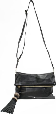 Anya Hindmarch Foldover Tassel Crossbody Bag in Black Leather