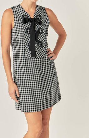 English Factory Check Sleeveless Grommet Mini Dress In Black