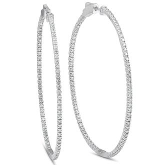 Pompeii3 1.20Ct Diamond Inside Outside Skinny Hoops 14k White Gold Lab Grown2 Tall