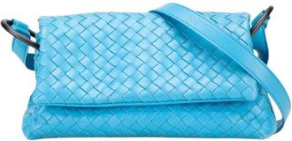 Bottega Veneta Pre-owned Woven Leather Crossbody Bag - Dames - Vintage Schoudertas - Blauw - ONE Size - Leer - Vintage