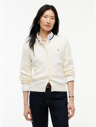 Tommy Hilfiger Womens Tipped Cable Knit Cardigan - Rich Cream - XXL