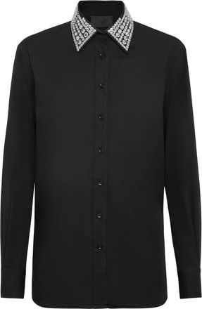 Philipp Plein Regular Crystal Shirt - Dames - Overhemden - Zwart - S - Katoen - Overhemden