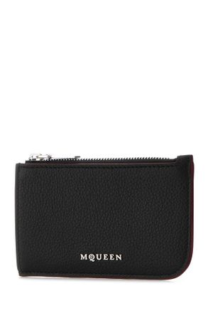 Alexander McQueen Mens Black Leather Card Holder Blacksilver Portafogli