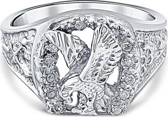 Pompeii3 Mens Diamond American Eagle Ring 10K White Gold Size Selectable