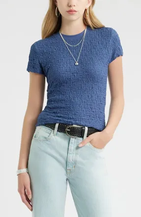 Treasure & Bond Crinkle Knit Crewneck Top in Blue Indigo at Nordstrom, Size Xx-Small