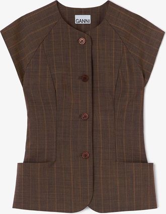 Ganni Brown Blouse in Pinstripe Wool - Size 34