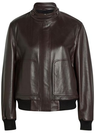 Nour Hammour Rios Leather Bomber Jacket - Dark Brown - 34 (UK6 / XS)
