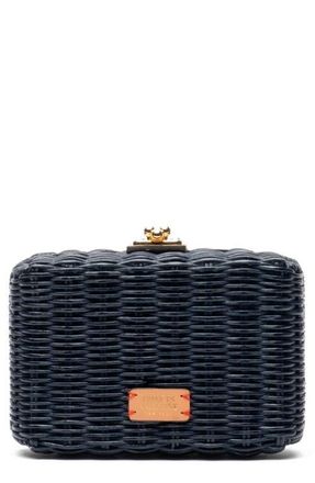 Frances Valentine Paige Wicker Box Clutch in Navy at Nordstrom