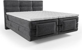 Vente-Unique Conjunto Boxspring cabecero capiton&eacute; + somieres relajaci&oacute;n el&eacute;ctrico + colch&oacute;n + sobrecolch&oacute;n - 2 x 90 x 200 - antracita - LODI de PALACIO