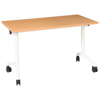 Beliani Escritorio Rectangular Moderno Plegable Con Ruedas Mesa M&oacute;vil Port&aacute;til 120 X 60 Cm Estructura De Metal Marr&oacute;n Y Blanco Cavi
