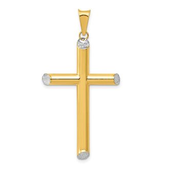 Diamond2Deal 14k Yellow Gold Rhodium 3-D Hollow Diamond-Cut Cross Pendant