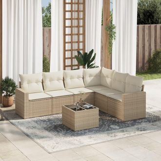 vidaXL Vidaxl - Set Sof&aacute;s De Jard&iacute;n 7 Piezas Y Cojines Rat&aacute;n Sint&eacute;tico Beige
