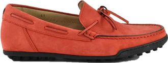 Cal&ograve; Moccasin-Style Red Leather Loafers With Decorative Bow