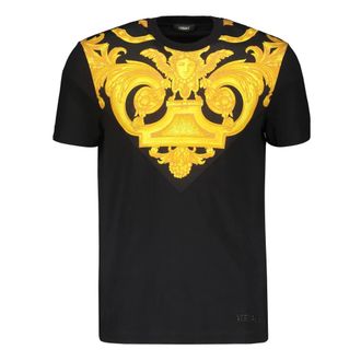 Versace T-Shirts, male, Black, Size: 3XL Ribbed Cotton T-shirt with Front Print